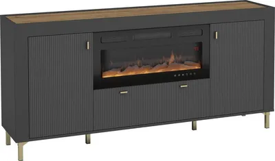 Produktbild von MIRJAN24 Sideboard Mossa 2D1S MO07 mit Kamin, Realistische LED-Flamme, Stilvoll Kollektion, Elegant Wohnzimmer (Farbe: Schwarz / Schwarz + Eiche Whisky)