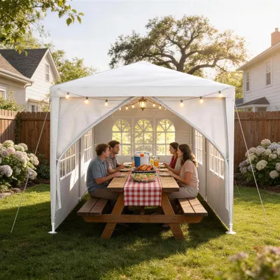 Produktbild von YZNAHRE Pavillon 3x6m Polyester Partyzelt mit Seitenteilen und Fenstern Gartenpavillon UV Schutz Wasserdicht Windschutz Gartenzelt Zelt Outdoor, Weiß
