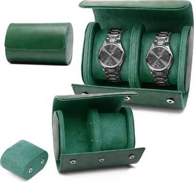 Image de Elégante boîte à montres - 2 montres - pour voyager - vert - Cuir synthétique