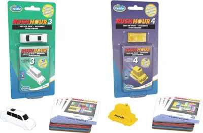 Two product packages of Rush Hour 3 and Rush Hour 4 add-on packs, along with some game cards and toy cars.