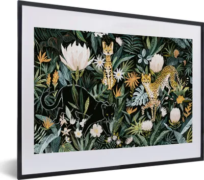 Produktbild von MuchoWow® MuchoWow® Gerahmtes Poster Dschungel - Tiere - Pflanzen 40x30 cm - Poster mit zchwarzem Bilderrahmen - Bilderrahmen - Poster im Rahmen