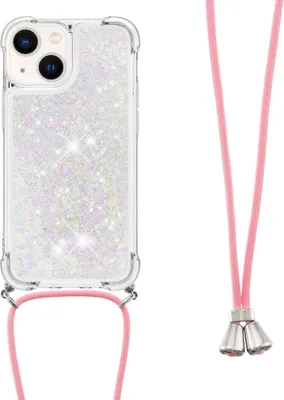 Produktbild von iPhone 15 Hülle - Coverup Liquid Glitzer Back Cover mit Handykette - Weiß