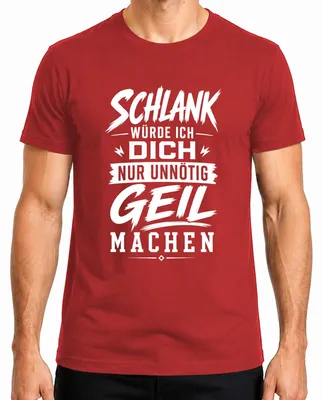 Imagen del producto de Camiseta para hombre, color rojo, talla 3XL, con el texto: "Schlank" (delgado), con un comentario sarcástico y humorístico