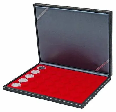 Produktbild von Lindner 2364-2535E Münzkassette NERA M mit hellroter Münzeinlage mit 35 runden Vertiefungen für Münzkapseln mit Aussen-Ø 34 mm, z.B. für deutsche 5 Euro-Münzen in LINDNER Münzkapseln