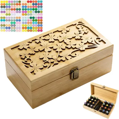 Imagen del producto de Caja de madera para guardar aceites esenciales, con 25 compartimentos, de bambú, portátil, para botellas de 5/10/15 ml