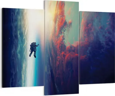 Produktbild von Bild auf Leinwand - Leinwandbild - 3 Teile - Kosmos Astronaut Planet - 130x100cm - Wand Bild - Wanddeko - Wandbilder - Leinwanddruck - Bilder - Wanddekoration - Leinwand bilder - CB130x100-5049