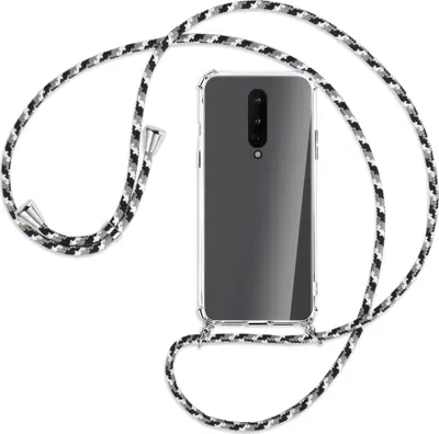 Produktbild von Handykette Backcover-Schutzhülle mit Band (Metall silberfarben) für OnePlus 8 - schwarz/grau/weiß