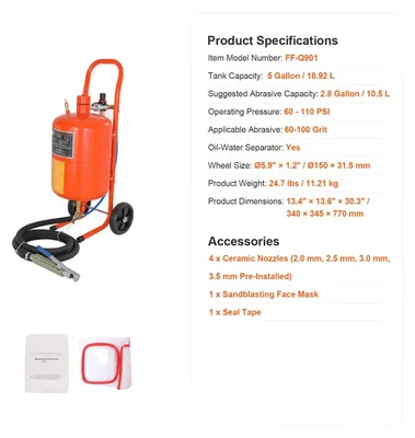 Immagine prodotto di Sabbiatrice portatile, set efficiente per la rimozione della ruggine, capacità di 5 galloni