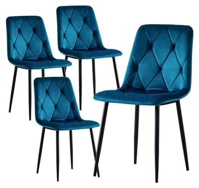 Produktbild von Esszimmerstühle VICKA 4er Set, Polsterstuhl für Küche, Esszimmer, Wohnzimmer, Büro, modernes Design, Samtstoff Petrol
