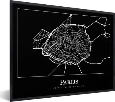 Produktbild von MuchoWow® Gerahmtes Poster Paris - Karte - Stadtplan 80x60 cm - Poster mit Schwarzem Bilderrahmen Wandposter Rahmen Foto Bilder - Schwarzem - Mit Gestell