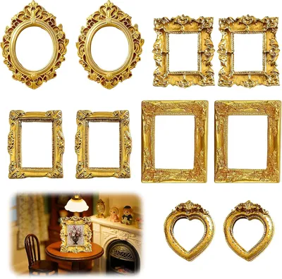 Produktbild von Mini Vintage Fotolisten aus Kunstharz, 10 Stück, goldene Barockoptik, für Mini Fotos