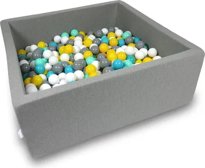 Obrázok produktu pre Sušiak 110x110x40cm sivý so 600 guľôčkami: biela, sivá, tyrkysová, žltá, mätová
