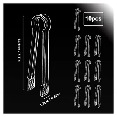Produktbild von 10 Stück Buffet Servierzange 14,6 x 1,7 cm, Eiszange aus klarem Kunststoff für Buffet, Barbecue, Vorspeisen und Desserts