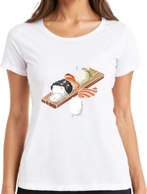 Zdjęcie produktu dla Kawaii Sushi Cute Onigiri Nigiri Cat Cartoon Japan Anime Ladies T-Shirt, Biały, S