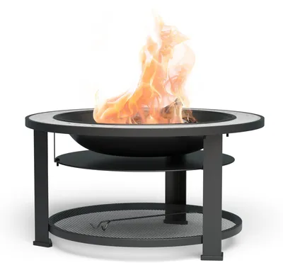 Zdjęcie produktu dla Blumfeldt Outdoor Feuerschale für den Garten, 3 in 1 - als Feuertonne, Tisch & Grill nutzbar - inklusiv - Grillrost, Schürhaken, Funkenschutz, Regenschutz - mit Hitzeschutz-Ablage unter dem Tisch
