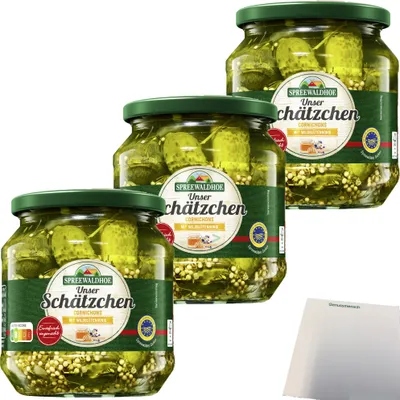 Produktbild von Spreewaldhof Unser Schätzchen Cornichons mit Wildblütenhonig 3er Pack (3x530g Glas) + usy Block