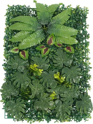 Immagine prodotto di Pannelli murali con piante artificiali - Set da 6 pannelli - 60x40 cm ciascuno - Effetto erba - Montaggio a parete - Plastica e seta artificiale - Verde