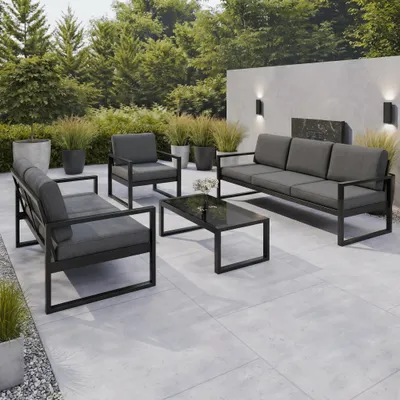 Produktbild von BEAUTYSOFA | Gartenmöbel-Set STELLA, Gartenmöbel Set Balkon Terrasse Gartenlounge-Set für 6 Personen, Sofas, Sessel & Tisch Wasserabweisend Stoff Dunkelgrau