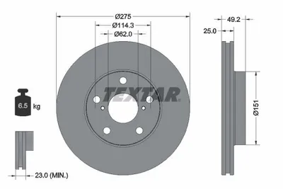 Obrázok produktu pre 2 brzdové kotúče Textar 275 mm vpredu pre Toyota RAV 4