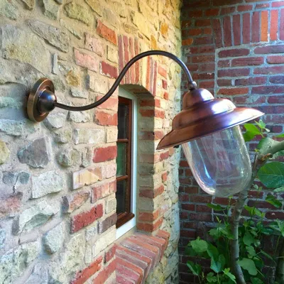 Produktbild von Wandlampe mit großem Schirm, Retro Lampe mit Kupfer+Messing, Aussenleuchte Antik