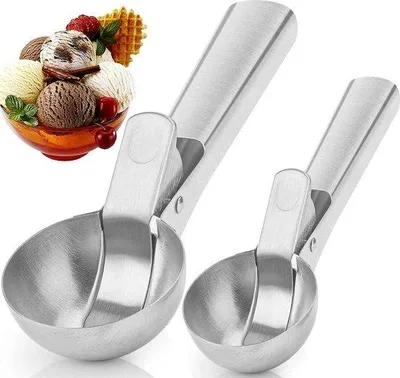 Image de Cuillère à glace en acier inoxydable, lot de 2, manche antidérapant, lavable au lave-vaisselle