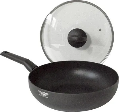 Obrázok produktu pre Wok s nepriľnavým povrchom a skleneným vekom – vhodný na indukčné varné dosky – 28 cm – čierny