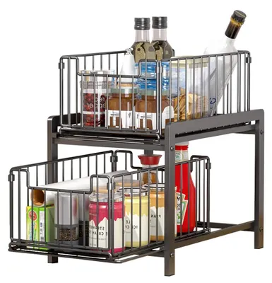 Küchenorganizer 2 Schubladen Edelstahl Schwarz 37x26x38,5 cm