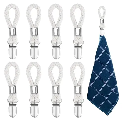 Produktbild von Aufhänger für Handtücher, 8 Stücke Handtuch Clips zum Aufhängen, Handtuchclips mit Schlaufen Handtuch Klammer Handtuchclips Handtuchklammern zum Aufhängen (Weiß)