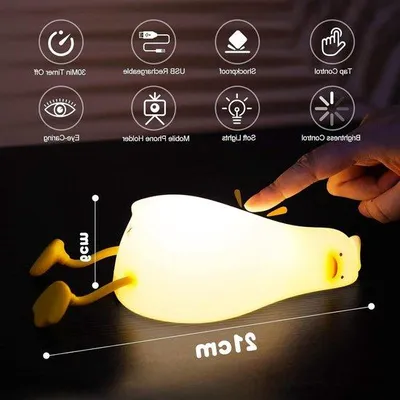 Image de Veilleuse avec recharge USB et minuterie - Lampe kawaii de 1 200 mAh avec interrupteur tactile et réglage de la luminosité - Support pour téléphone portable
