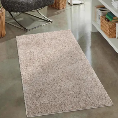 Produktbild von Shaggy Hochflor Teppich Wohnzimmer - 80x150 cm - Sand-Beige - Einfarbige Schlafzimmer-Teppiche
