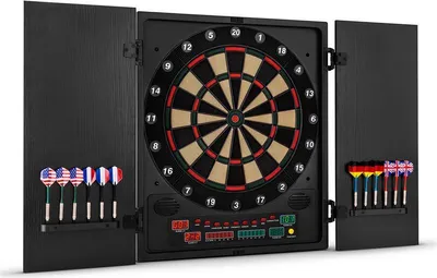 Obrázok produktu pre OneConcept - Dartmaster 180 automat na šípky, elektronický terč, e-šípky, terč až pre 8 hráčov, virtuálny súper, LED displeje, 12 šípok, čierna so vzorom