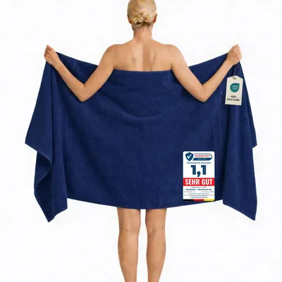 Produktbild von Komfortec Badetuch 100x200 cm aus 100% Baumwolle, Saunatuch XXL, Weich, Groß, Frottee, Schnelltrocknend, Navyblau