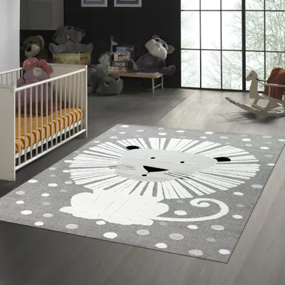 Produktbild von Teppich Kinderzimmer Spielezimmer Löwenmuster 3d-Effekt Grau Größe - 140 x 200 cm
