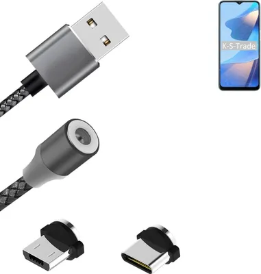 Produktbild von K-S-Trade Hochwertiges Magnet-Lade-kabel Sync-Kabel Daten-Kabel für Oppo A16s mit USB-Typ-C-Anschluss und Micro-USB-Anschluss 2A bis zu 480mbps