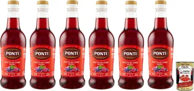 Produktbild von 6x Ponti Aceto di Vino Rosso Rotweinessig Essig Säure 6% PET 500ml + Italian Gourmet Polpa di Pomodoro 400g Dose