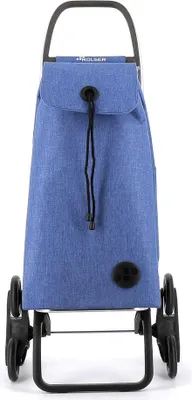 Image de Chariot de courses Rolser en aluminium, I-Max Tweed 6, monte-escaliers, bleu azur, capacité 43 l, cadre pliable, poignée ergonomique, sac imperméable amovible, poids max. 50 kg.