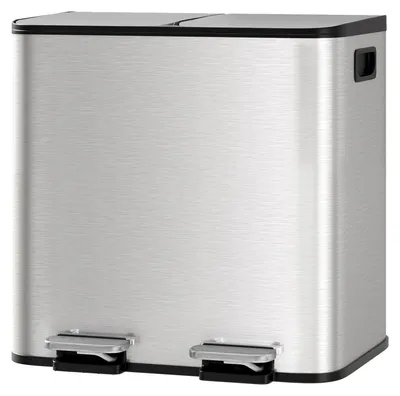Produktbild von Abfallbehälter, doppelte Fächer, Fußpedalbetrieb, Silber 2x15L