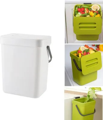 Obrázok produktu pre Malý kompostovací zásobník do kuchyne, odpadkový kôš na pracovnú dosku, nádoba s vekom, kompostér, na vnútorné použitie, biely, 5 l