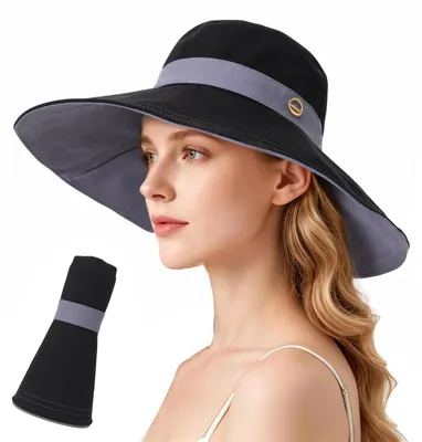 Imagen del producto de Sombrero de sol para mujer, con ala ancha, reversible, protección UV UPF 50+, ideal para la playa y el tiempo libre