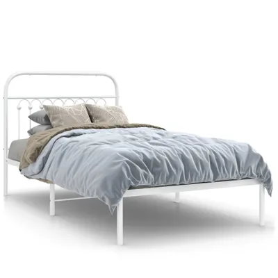 Image de vidaXL Cadre de lit avec tête de lit en métal blanc 100x200 cm