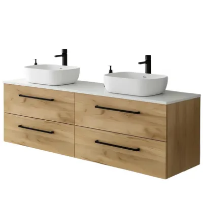 Obrázok produktu pre Skrinka pod umývadlo ONE kúpeľňa 4 veľké zásuvky kúpeľňový nábytok dub Craft 120x50x46 s čiernymi úchytkami moderná kúpeľňa