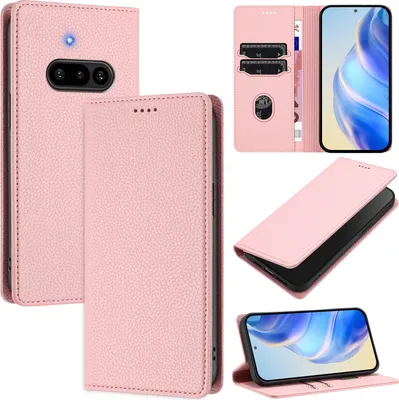 Produktbild von Litchi Leder Handyhülle für Nothing Phone 3a Wallet Kartenfächer Standfunktion Hülle Pink