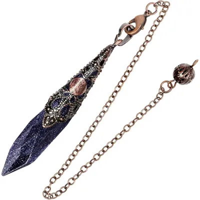 Image de Pendule Heilstein, en sable bleu vintage, avec chaîne et pendentif en dentelle de cristal, pour femmes et hommes, idéal pour la méditation et la divination