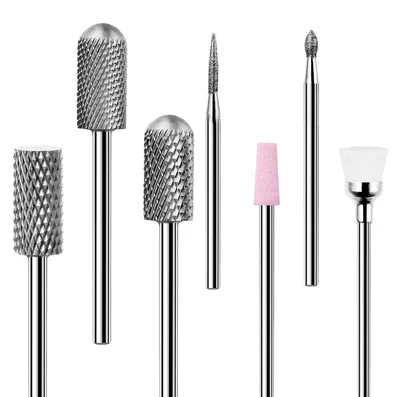 Image de Kit de forets pour ongles, 7 pièces, diamètre de 3/32 de pouce, en carbure de tungstène, pour manucure, pédicure et décoration d'ongles