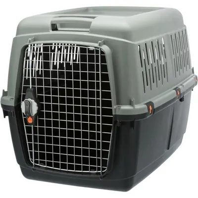 Produktbild von TRIXIE Giona, Fester Transportbox, Haustiertransportbox, Hund, 25 kg, Frontlader, Anthrazit, Grün, Grau