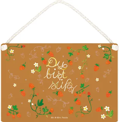 Produktbild von Mr. & Mrs. Panda Schild Erdbeeren Süß DIN A5 - Transparent - Geschenk, Dekoration, Du Bist, Erdbeere, Türschild, Liebe Zitat, Wandbild Holz, Freundin, Dekobrett, Deko