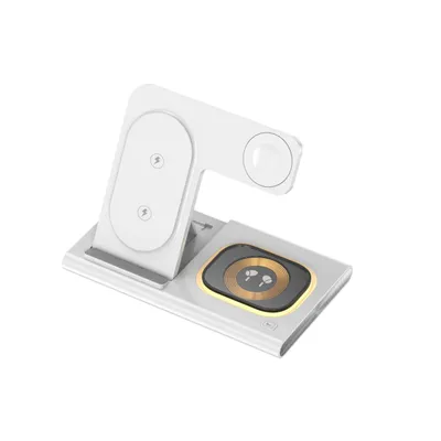 Produktbild von 4‑in‑1 kabellose Ladestation, 25W Handy-Ladegeräte, mit Doppeltspulen, Faltbare, für Mehrere Geräte gleichzeitig laden, Qi 2.0 Schnellladung, Weiß