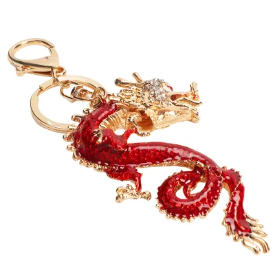 Imagen del producto de Llavero con forma de dragón, llavero de dragón chino, llavero de dragón de cristal, llavero con forma de dragón para colgar, llavero de dragón de metal, llavero de estilo chino