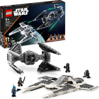 Produktbild von LEGO 75348 Star Wars Mandalorianischer Fang Fighter vs. TIE Interceptor Set, Starfighter Spielzeug zum Bauen für Kinder mit 3 Minifiguren, Droide und Dunkelschwert