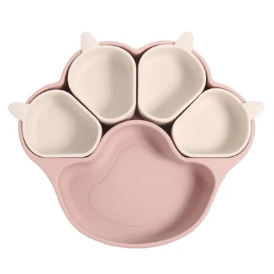 Produktbild von Baby Teller mit 4 Unterteilt, Silikon Kinderteller, Babygeschirr mit Saugnäpfen, Rosa
